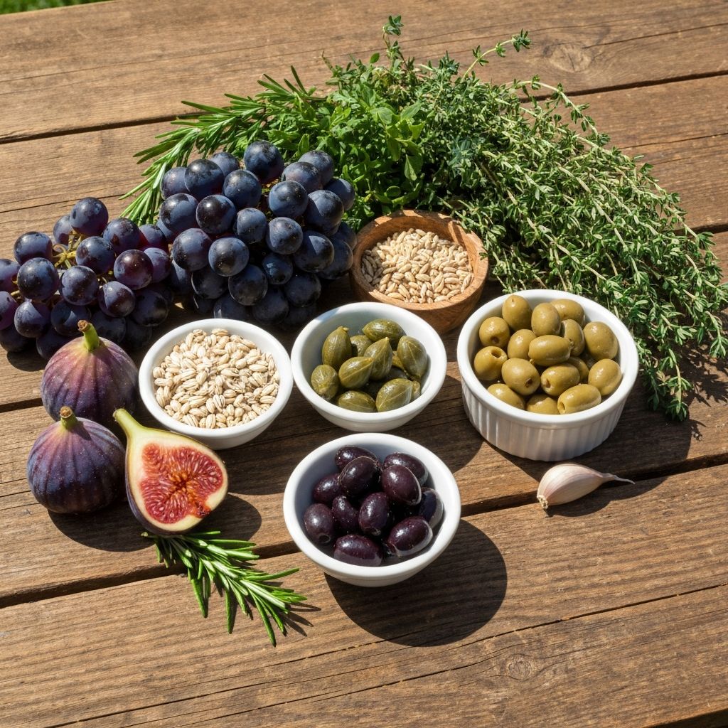 Traditional Greek cuisine ingredients